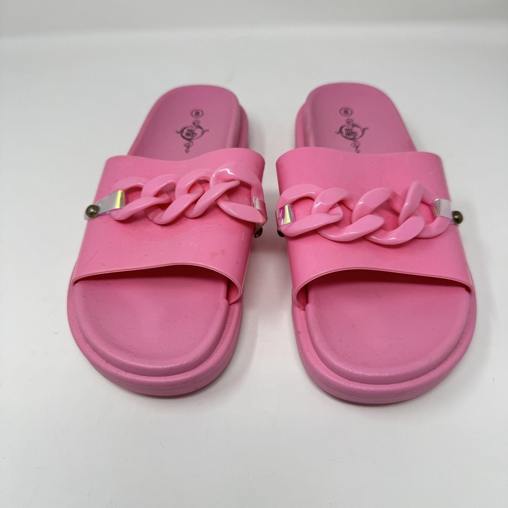 Sole Mates Shoes Womens Size 8 Pink Slide Sandals Chain Detail Pool Beach Casual
